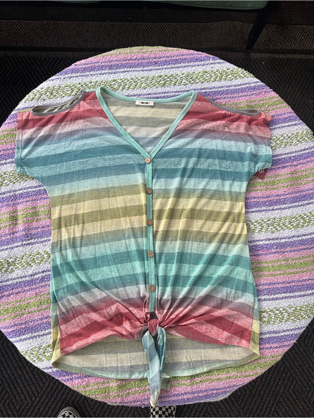 First love ❤️ Lightweight Striped Tie-Front Women’s Top - Multicolor